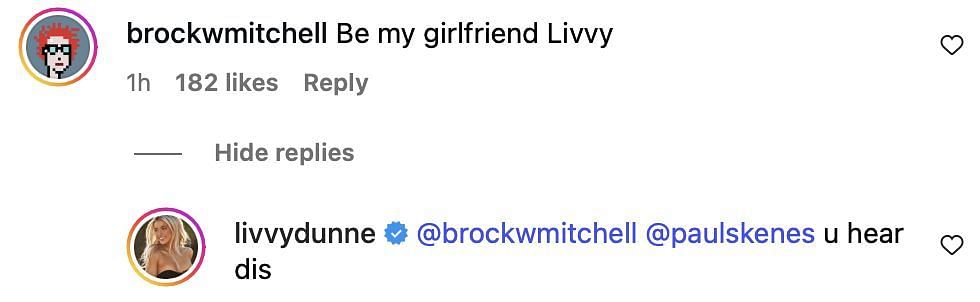 Screenshot of comment (IG/@livvydunne)